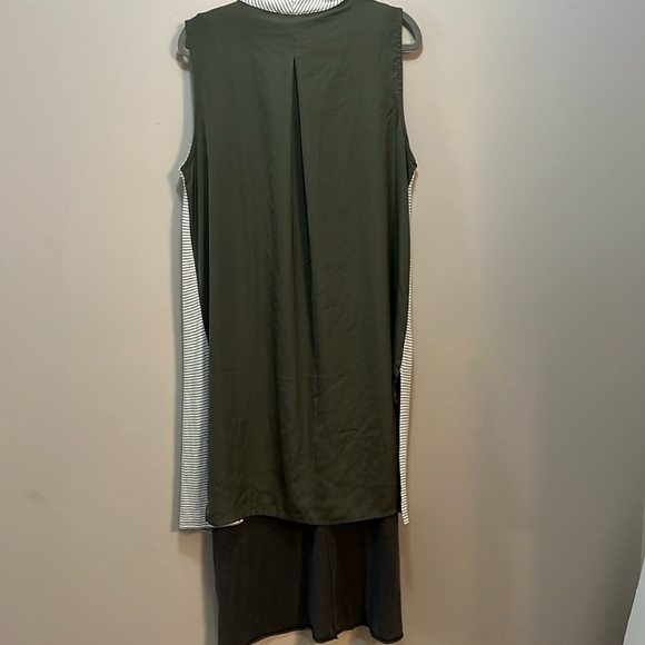 Halston Long Cardigan Sleeveless Open Front Knit Stripe & Green Duster Women L - Picture 10 of 11